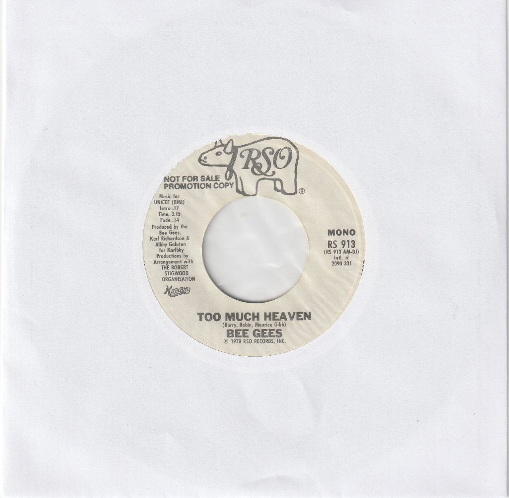 PROMO single Bee Gees: Too much heaven [mono + stereo], Gebruikt, Ophalen of Verzenden, Pop, Overige typen