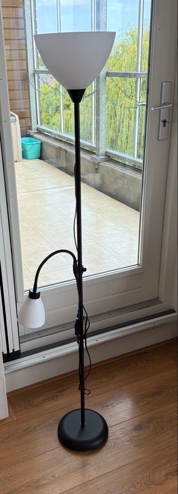 Zwarte Vloerlamp met Leeslamp - Zo goed als nieuw, Ophalen, E27 (groot), Zo goed als nieuw, Metaal