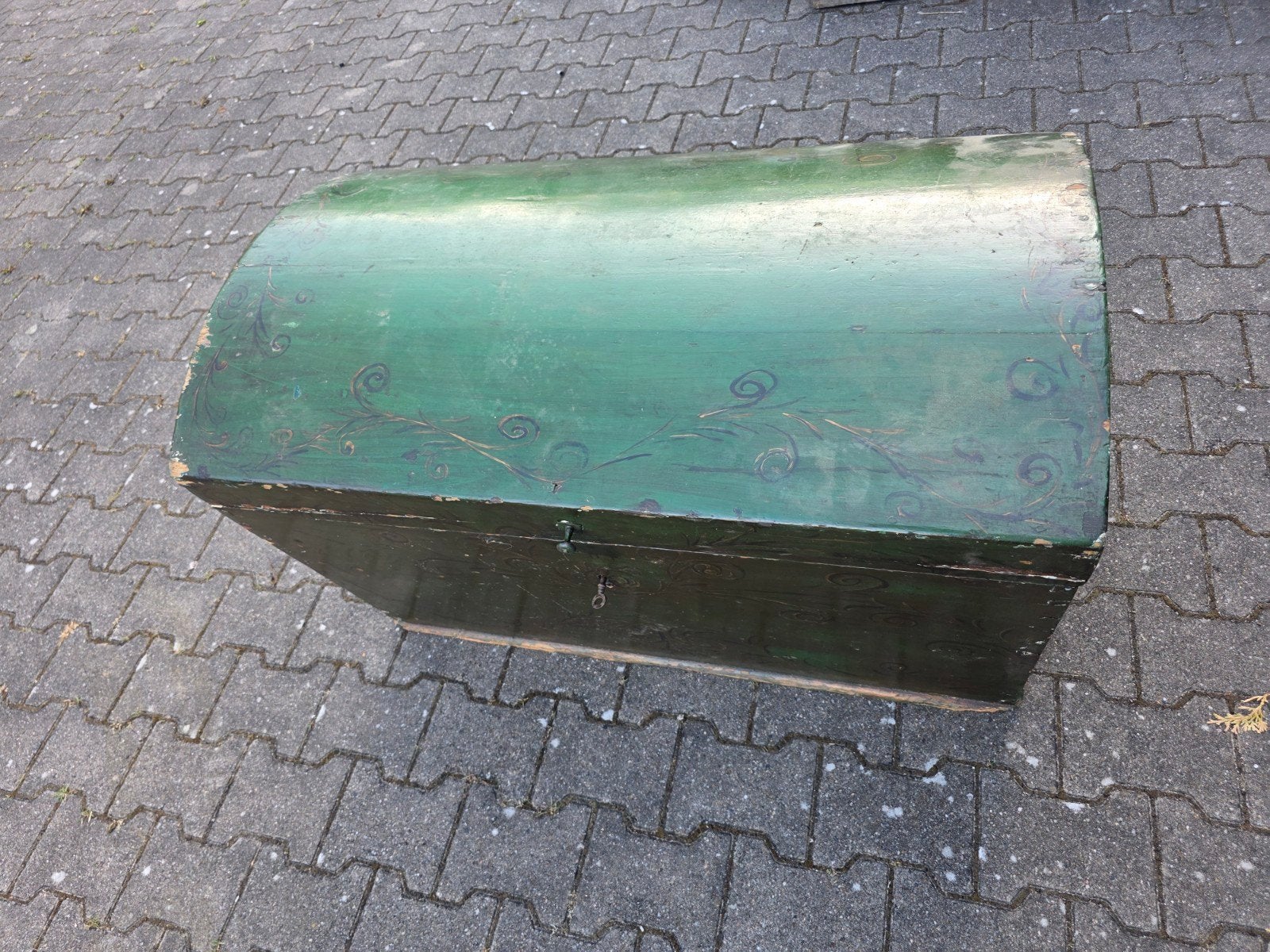 Oude beschilderde dekenkist met werkend slot, Antiek en Kunst, Ophalen