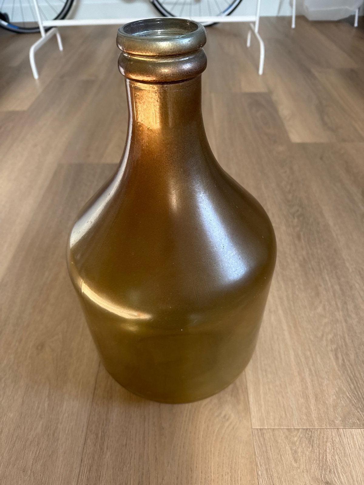Grote vintage glazen fles/vaas, goudkleurig, Ophalen
