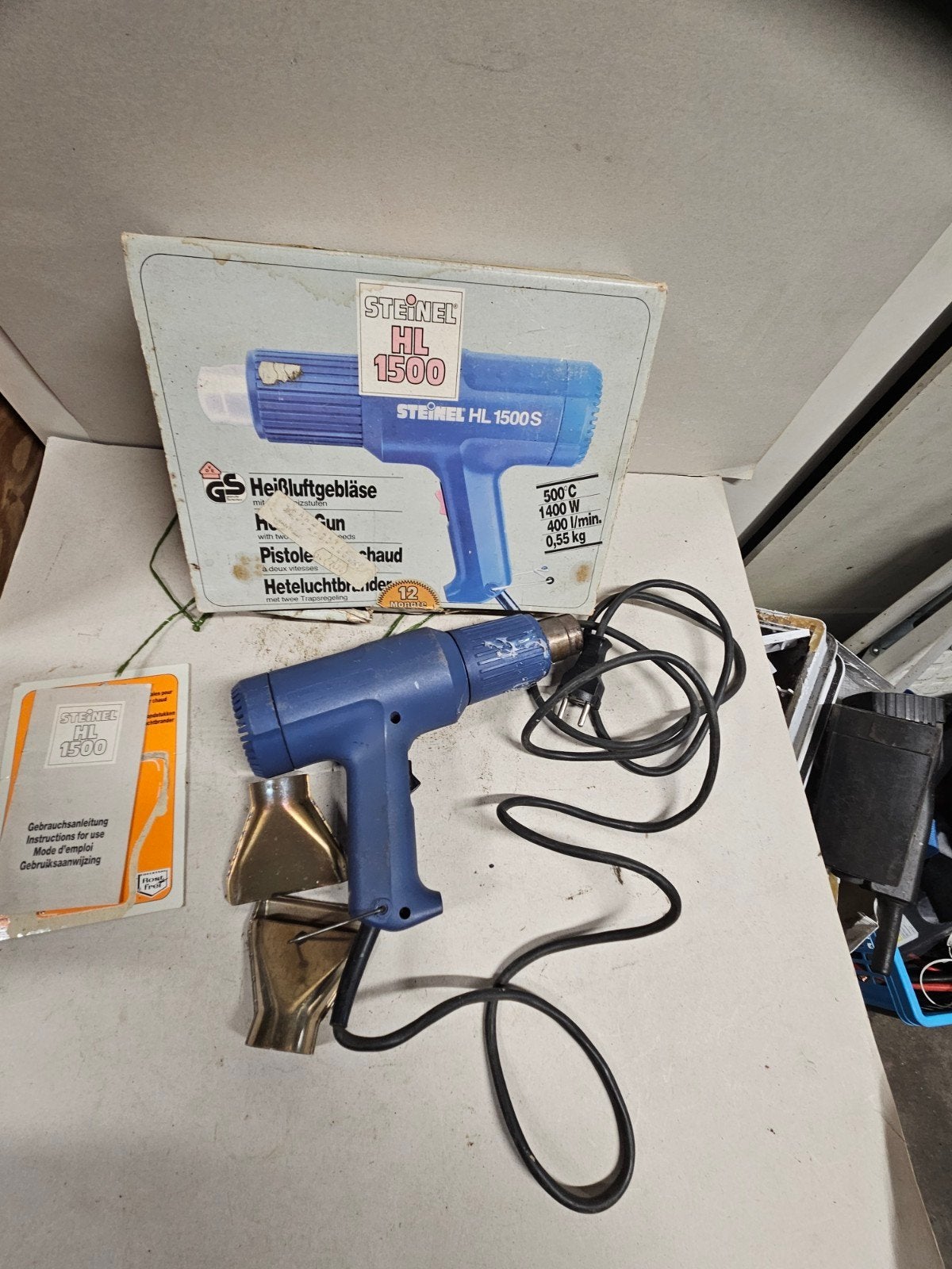 Steinel heteluchtpistool HL 1500 S met opzetstukken, Ophalen of Verzenden, Gebruikt, Overige typen, Overige merken