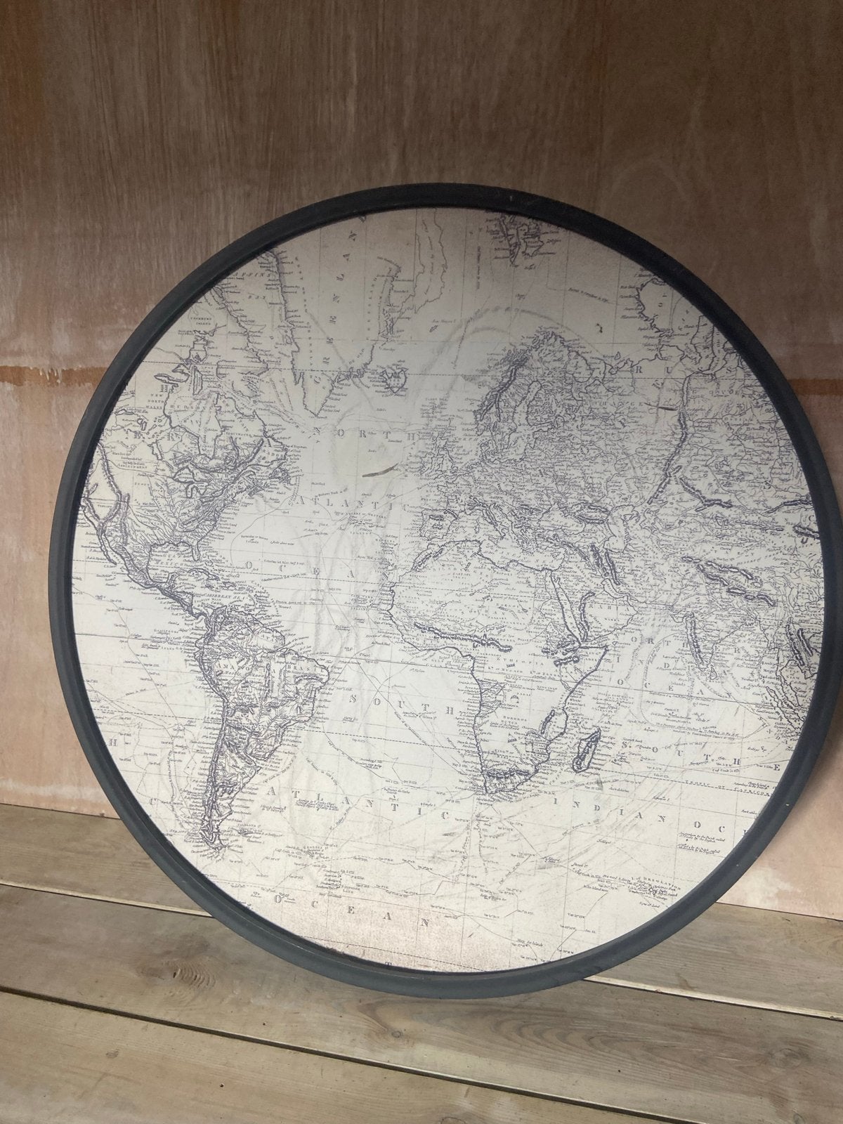Ronde wanddecoratie wereldkaart, Hout, Gebruikt, Meerkleurig, Ophalen of Verzenden
