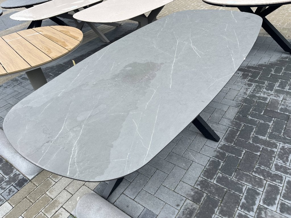 Dining tuintafel Barletta 240x115cm | Desert Pearl/Black, Ophalen, Zo goed als nieuw, Ovaal, Aluminium
