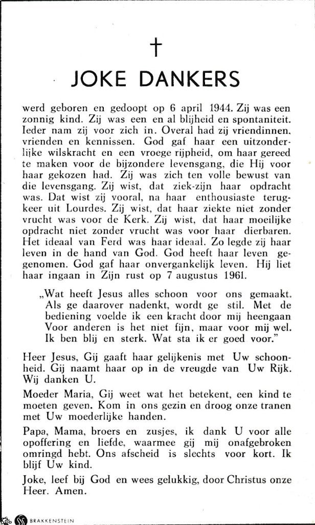 Dankers Joke 1944   1961, Ophalen of Verzenden, Bidprentje