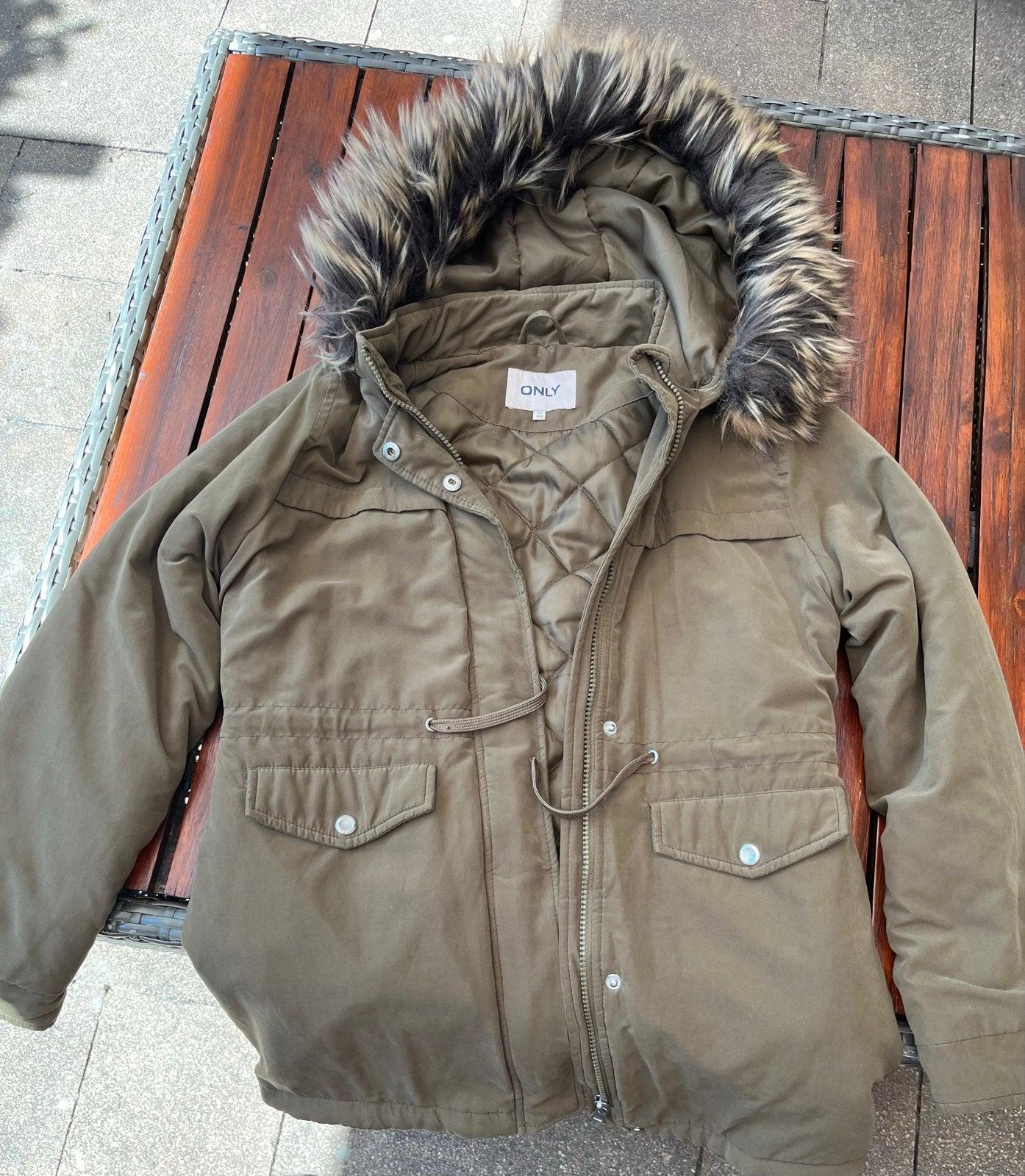 ONLY meisjes winterjas met bontkraag - maat 152, Ophalen of Verzenden, Gebruikt, Meisje, Jas