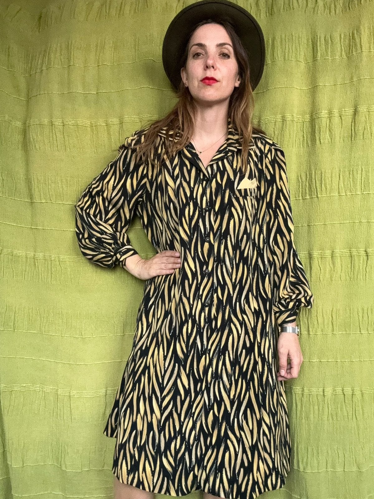 Vintage 70's jurk / print / 3XL / maat 46 / meerkleurig, Hgv, Maat 46/48 (XL) of groter, Ophalen of Verzenden, Gedragen