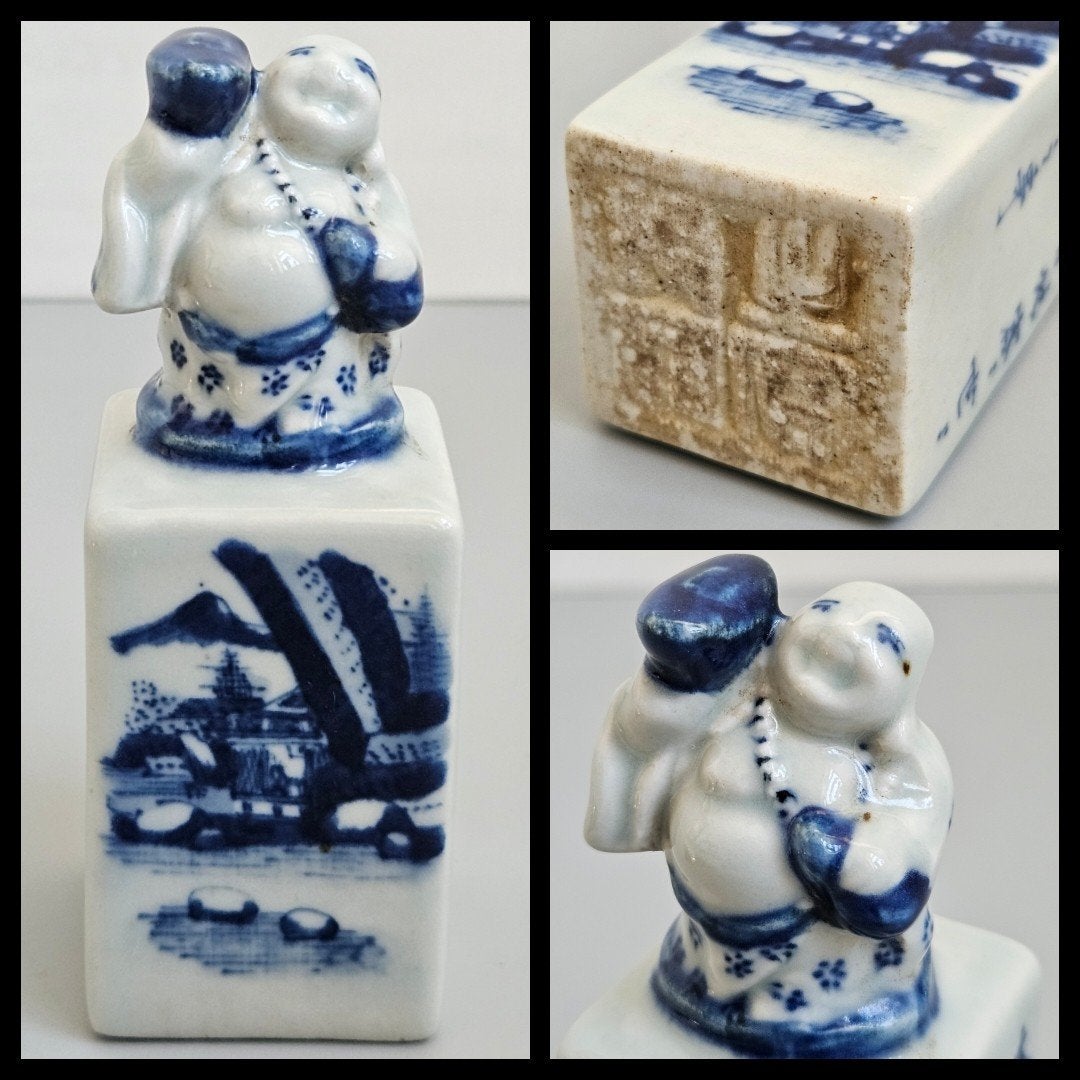 Antiek Chinees porselein,  blauw-wit geglazuurde stempel, Ophalen of Verzenden