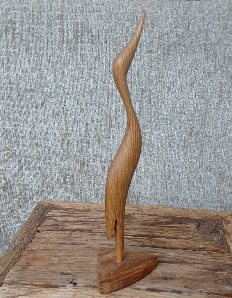 Houten kraanvogel Handgesneden, Ophalen of Verzenden, Op sokkel, Beeld, Hout