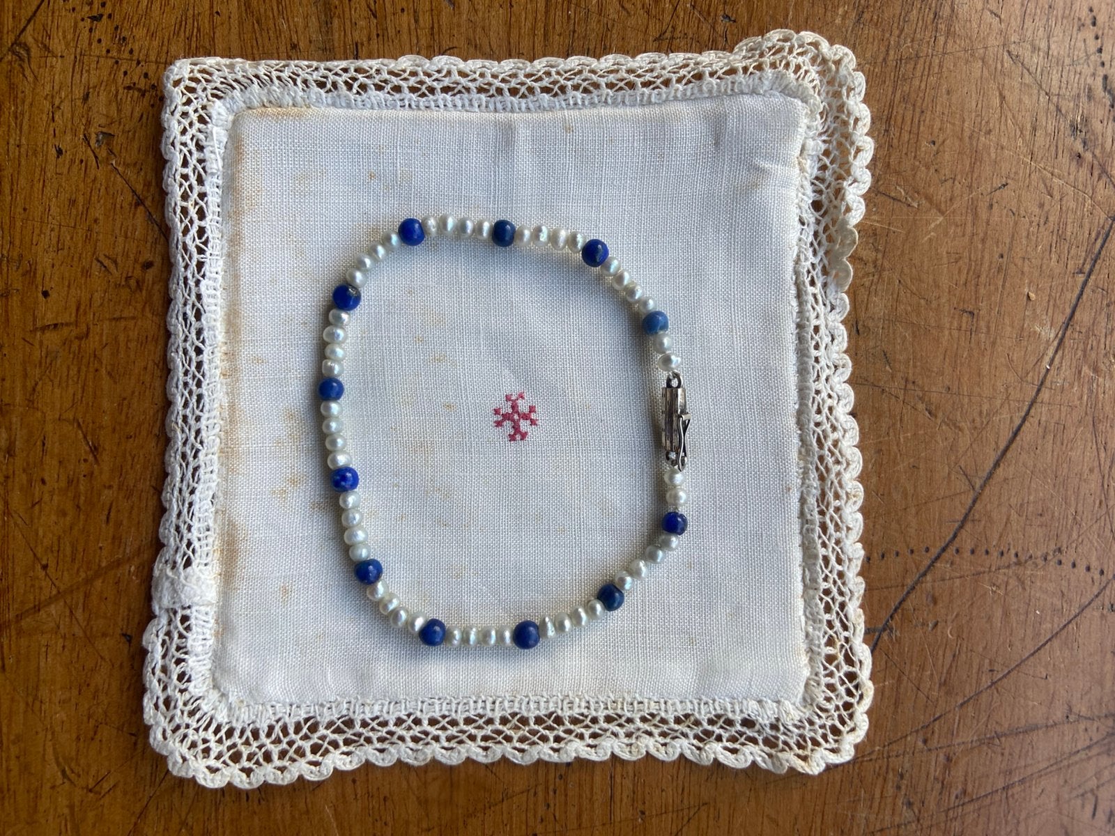 Armbandje lapis lazuli pareltjes, Sieraden, Tassen en Uiterlijk, Ophalen of Verzenden, Zilver, Armband