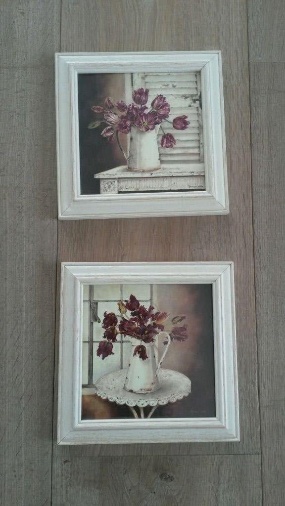 2 vierkante brocante schilderen - Kathryn White - 20 x 20 cm, Ophalen of Verzenden