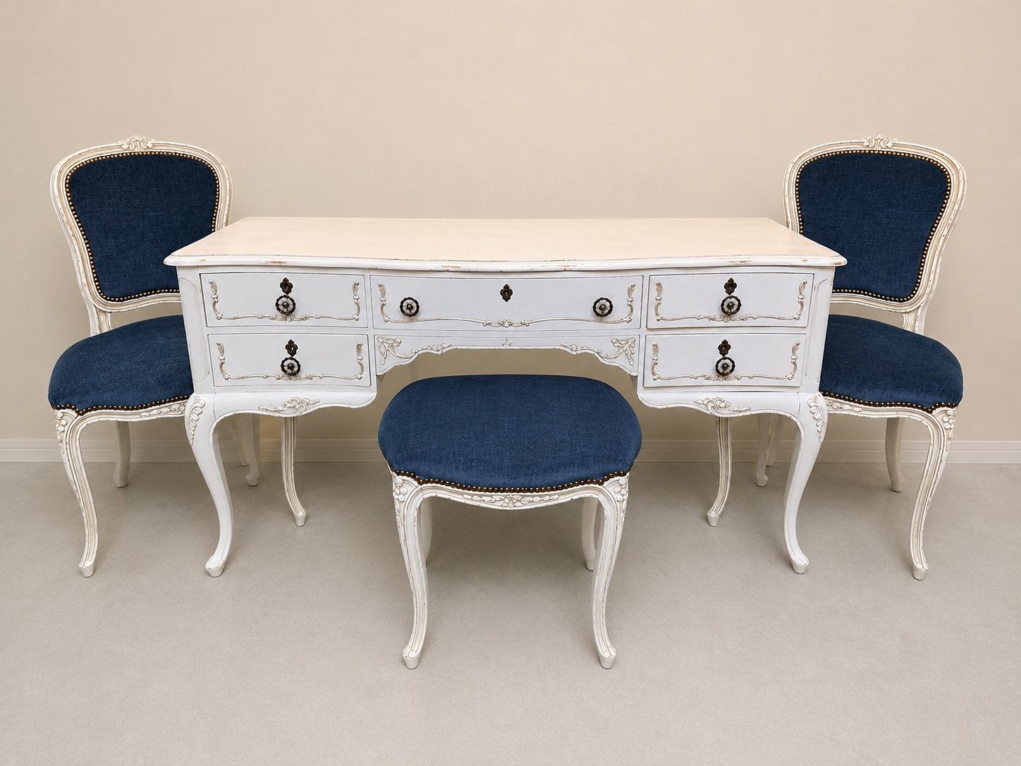 Antieke kaptafel met 2 stoelen en krukje, Antiek en Kunst, Ophalen