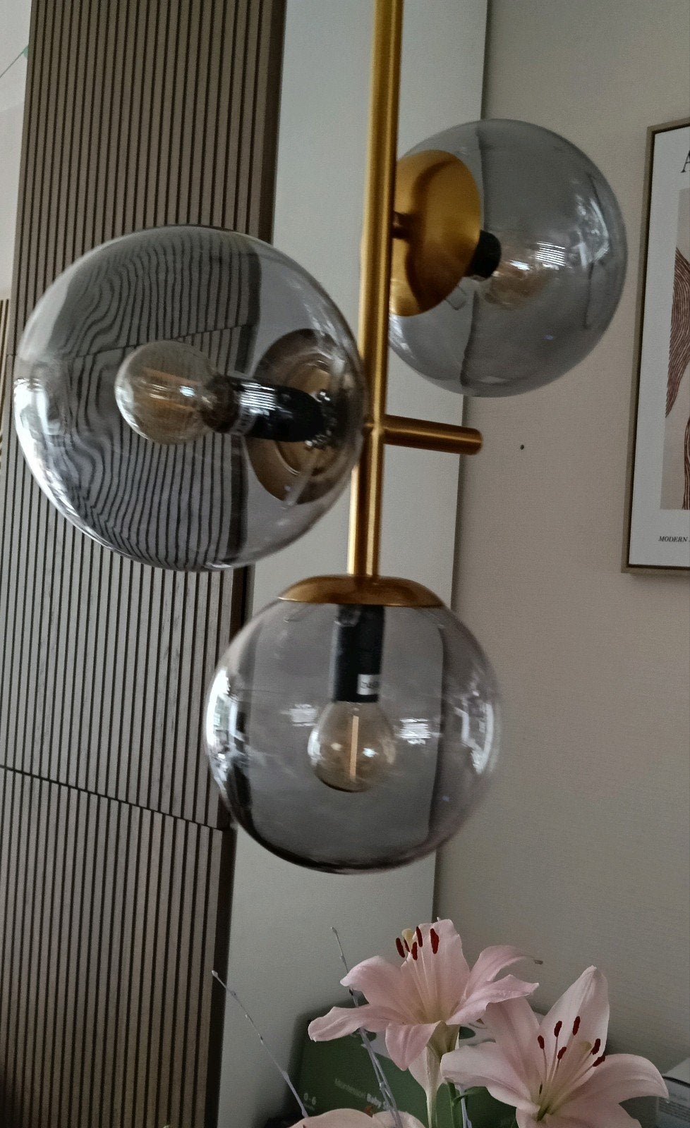 Hanglamp + Vloerlamp Kwantum Zimite Goud kleur, Huis en Inrichting, Lampen | Hanglampen, Ophalen, Gebruikt, E14 (klein), Glas