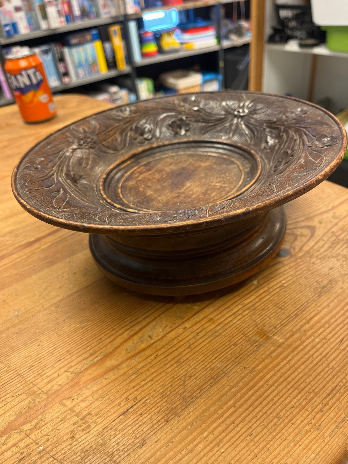 Antieke houten schaal met speeldoos, Antiek en Kunst, Ophalen of Verzenden