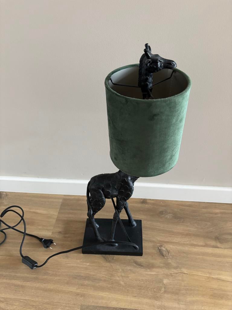 Light&Living Tafellamp GIRAFFE zwart met donkergroene velvet, Ophalen of Verzenden, Zo goed als nieuw, Metaal, 50 tot 75 cm