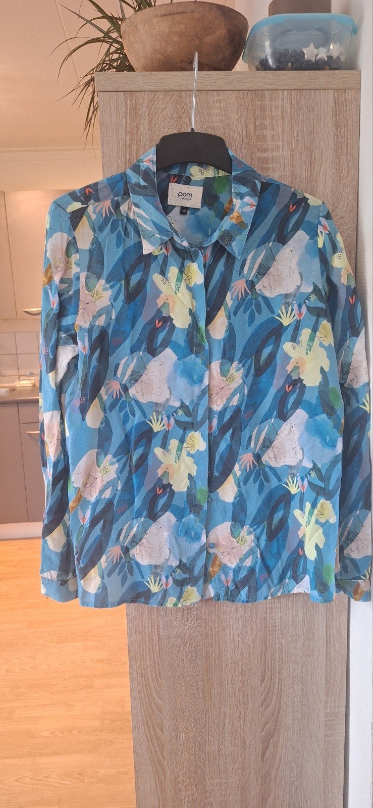 POM Amsterdam blouse met bloemenprint, Maat 38/40 (M), POM Amsterdam, Blauw, Ophalen of Verzenden