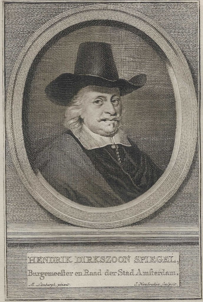 Portret van Hendrick Dirckszoon Spiegel Burgemeester Amsterd, Ophalen of Verzenden, 11 cm, 1700 - 1799, 17 cm