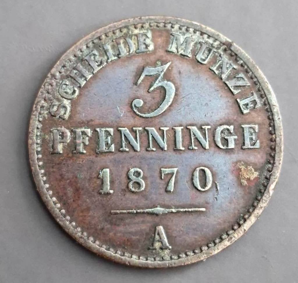 Duitsland Pruissen 3 Pfenninge 1/120 Thaler 1870A, Ophalen of Verzenden, Duitsland, Losse munt