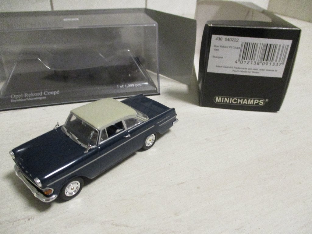 Minichamps Opel Rekord P2 Coupe 1960 Bleu/Grey Schaal 1:43, Ophalen of Verzenden, Nieuw, Auto, MiniChamps