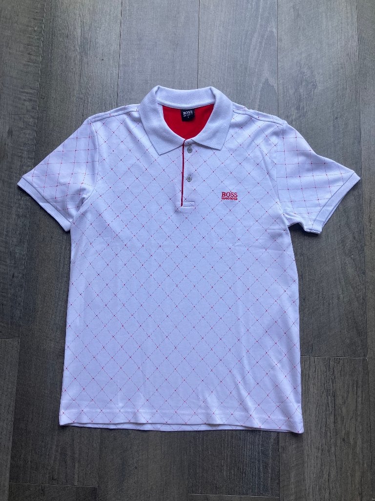 Wit-rode polo 100% katoen maat L, Ophalen of Verzenden, Nieuw, Maat 52/54 (L), Wit