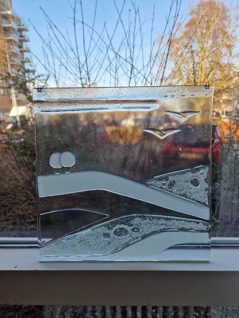 Handgemaakte Glasfusie Landschap Wanddecoratie 28,5cm, Ophalen of Verzenden, Zo goed als nieuw
