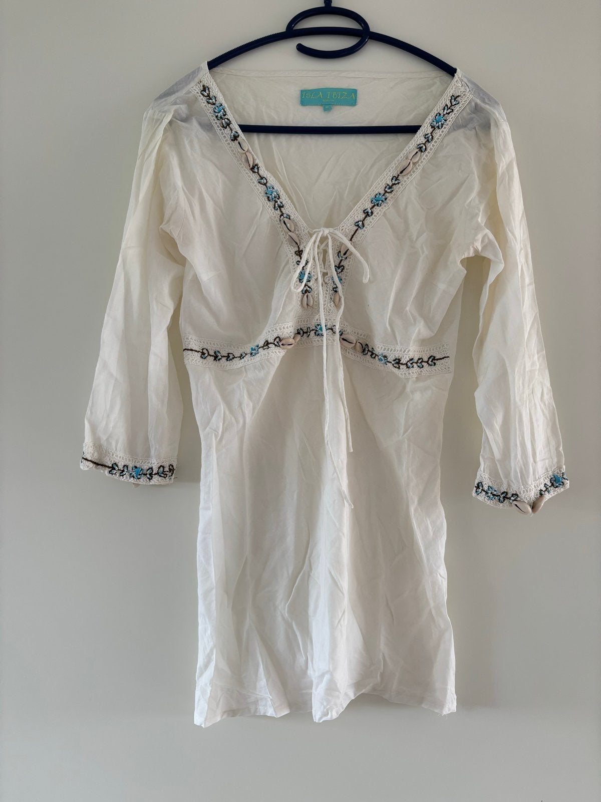 Isla Ibiza Blouse/Tuniek met Kralen en Schelpjes - Maat M, Kleding | Dames, Blouses en Tunieken, Ophalen of Verzenden, Gedragen