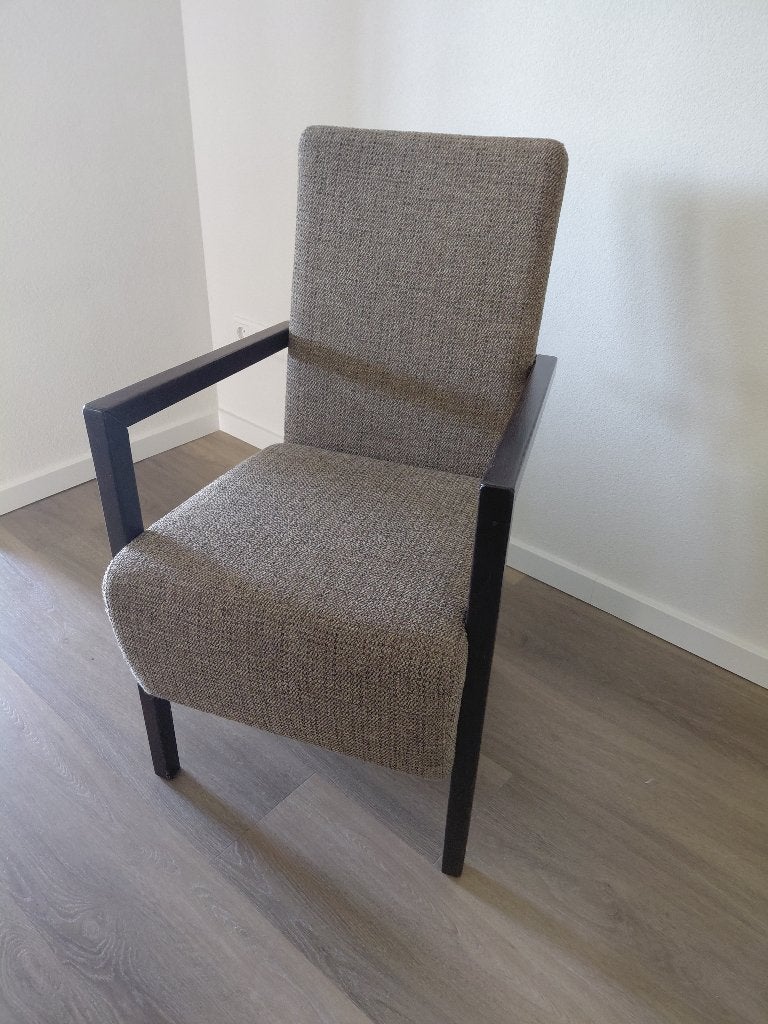 Eiken eettafelstoelen 6x in mat wengé kleur mix bruin wol, Ophalen, Gebruikt, Bruin, Modern, strak
