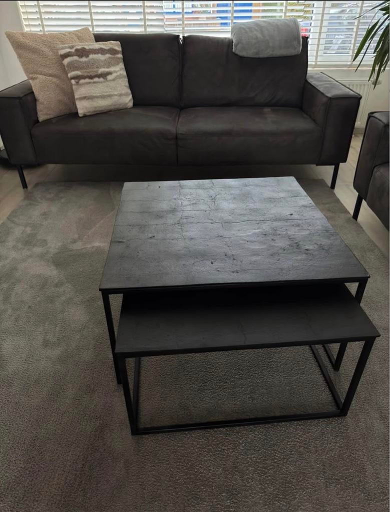 Set van 2 zwarte salontafels, modern design, Huis en Inrichting, Tafels | Salontafels, Vierkant, Zo goed als nieuw, Metaal, Minder dan 50 cm