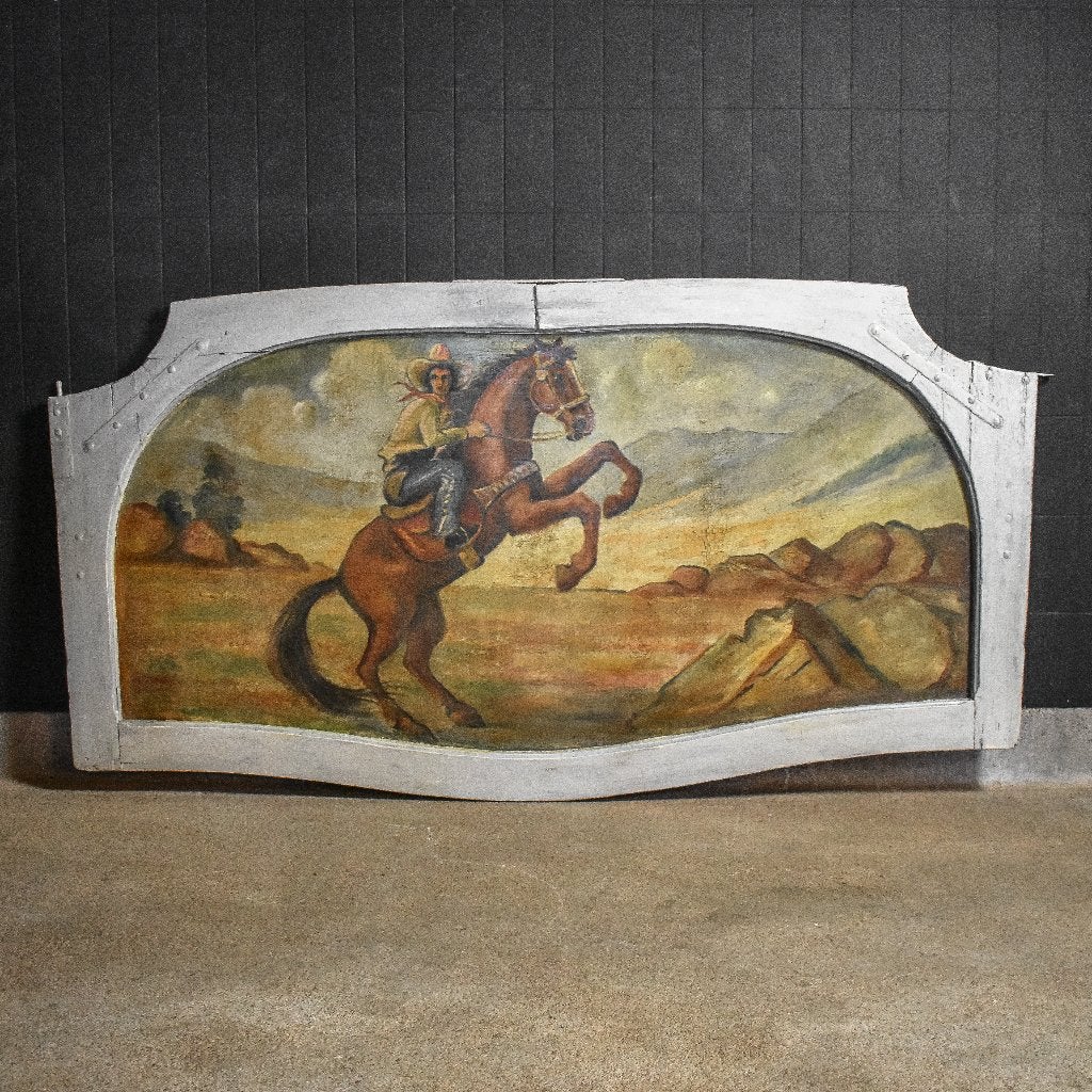 Antieke Brocante Enorme Kermispanelen Schilderij Western, Ophalen