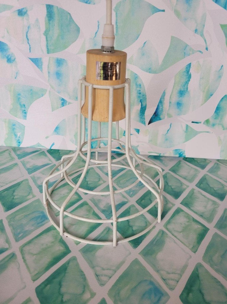 hanglamp NIEUW, wit ijzer met hout. 20 x 28 cm, ., Nieuw, Ophalen of Verzenden, .