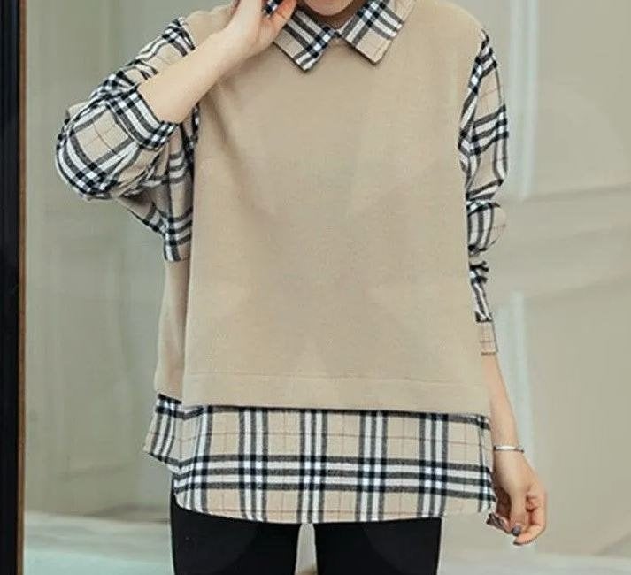 Beige Spencer met Geruite Blouse - Maat S/M (NIEUW), Ophalen of Verzenden, Nieuw, Maat 36 (S), Beige