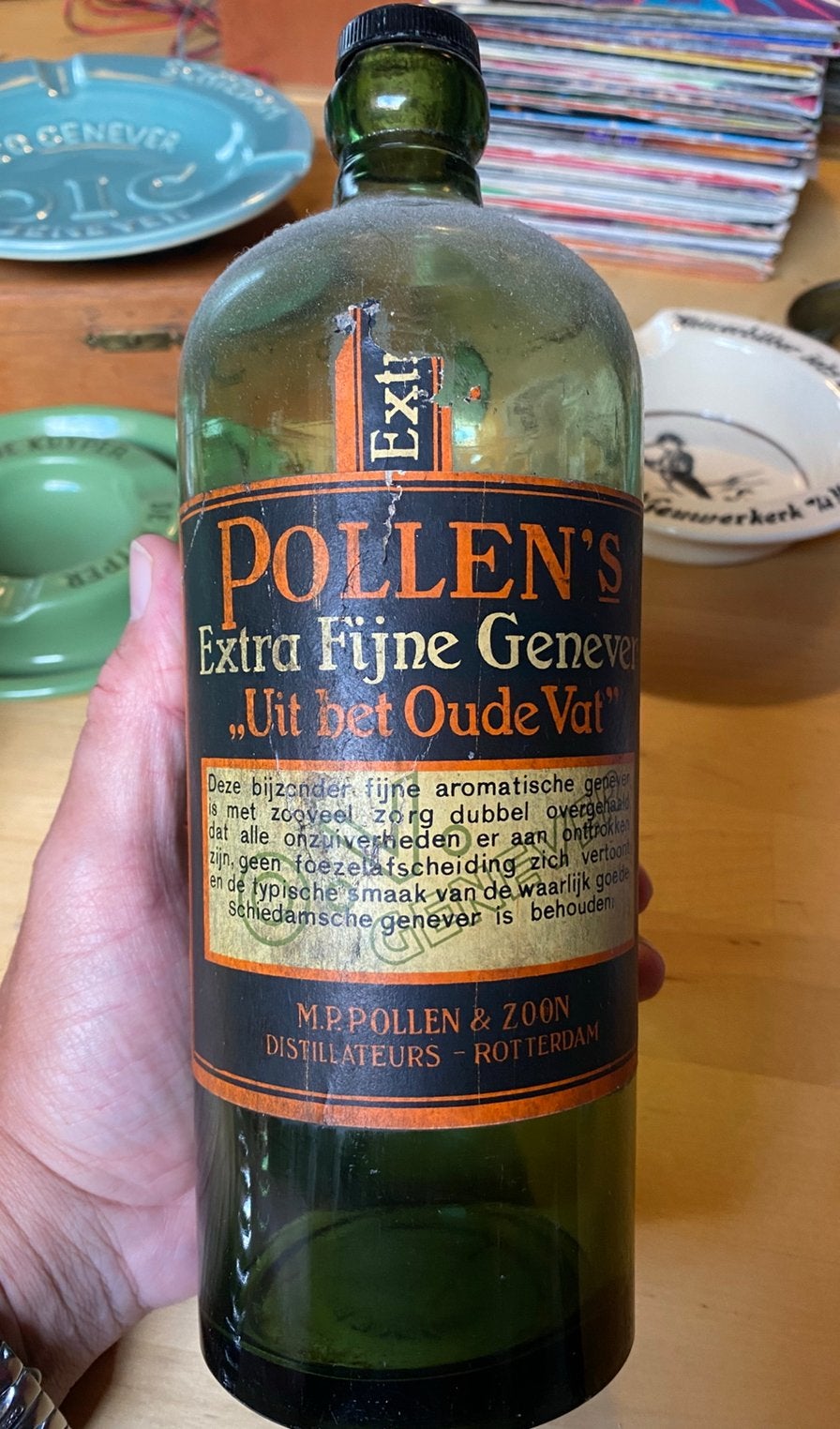 Oude jeneverfles Pollen’s en Zn. genever Rotterdam, Ophalen of Verzenden, Zo goed als nieuw, Overige typen