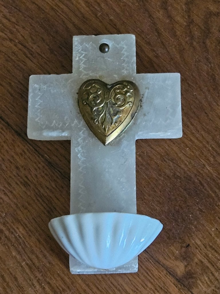 Antiek Albast met porselein  wijwaterbakje rond 1900, Antiek en Kunst, Ophalen of Verzenden
