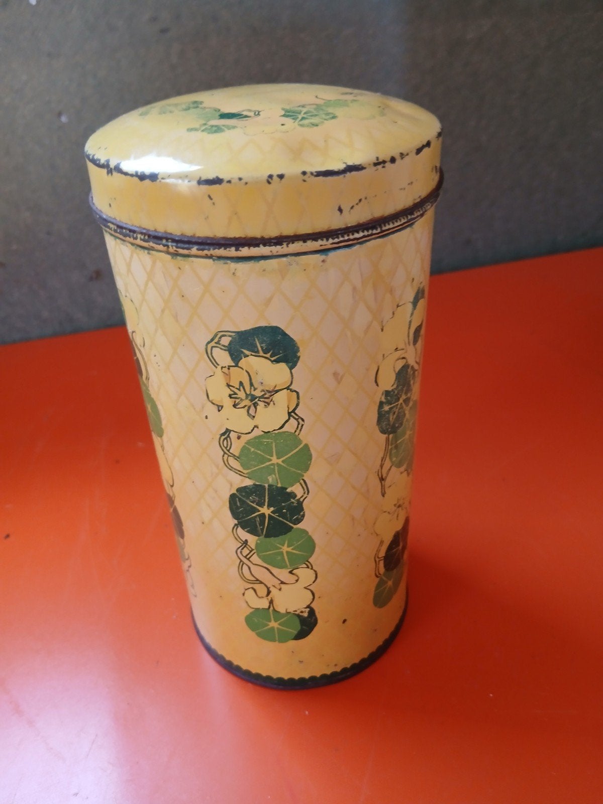 Antiek blik van Verkade, Zaandam - Bloemmotief, Antiek en Kunst, Ophalen of Verzenden