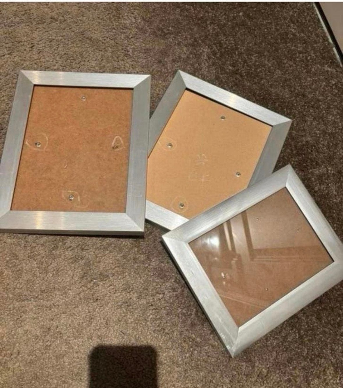Set van 3 zilverkleurige fotolijsten, Gebruikt, Ophalen of Verzenden, Fotolijst, Metaal