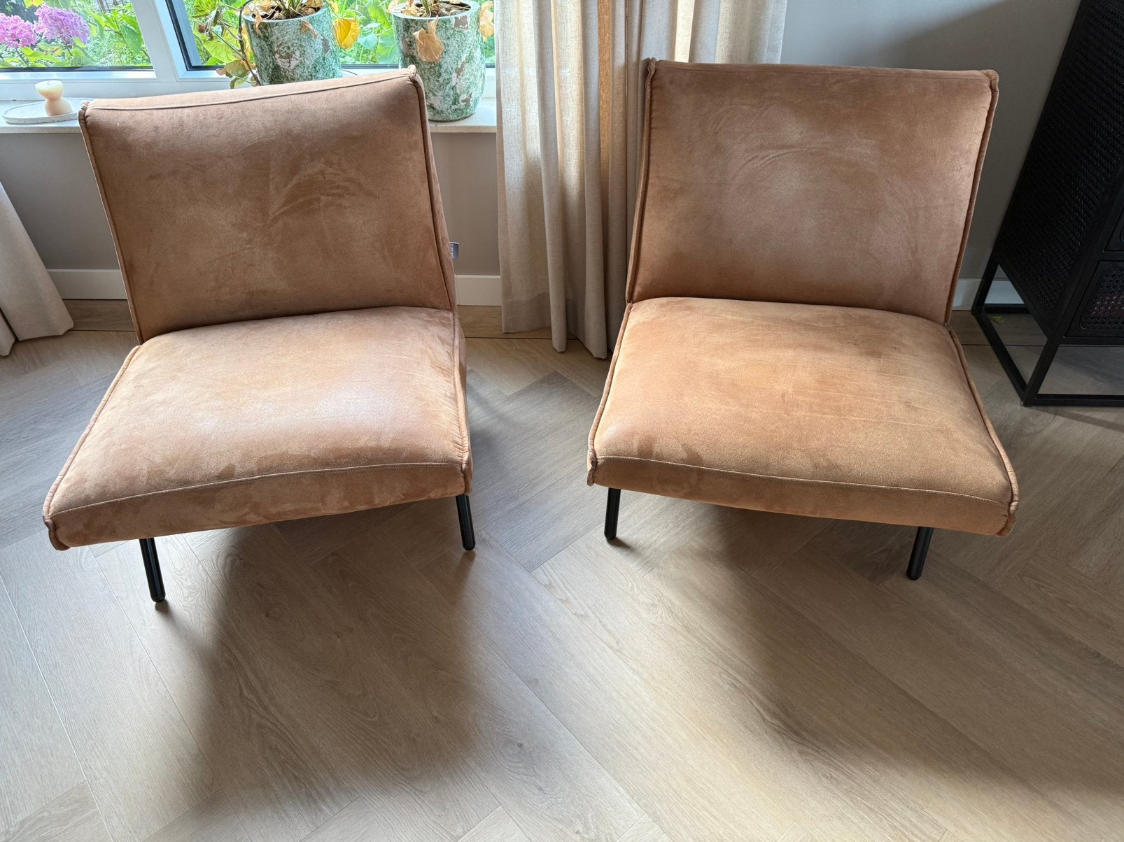2 cognac kleurige stoeltjes, Ophalen, Gebruikt, Eenpersoons, 75 tot 100 cm