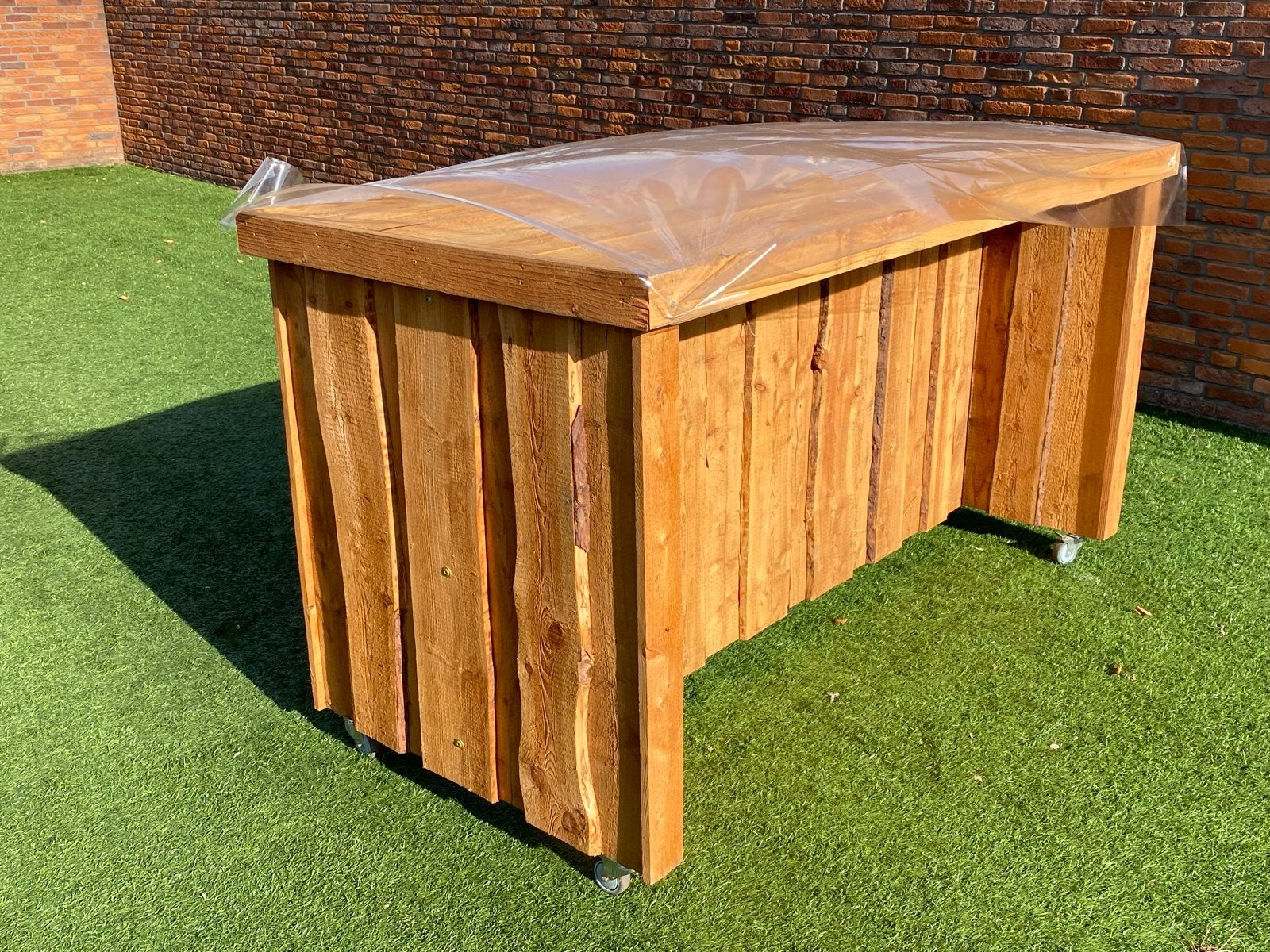 Houten Buitenbar op Wielen - 207x99x114cm, Tuin en Terras, Ophalen, Zo goed als nieuw, Rechthoekig, Hout