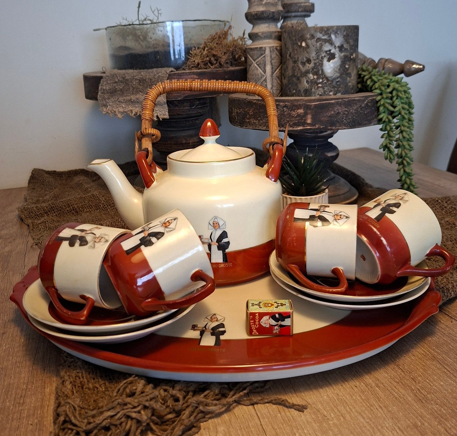 Vintage Droste Cacao servies met dienblad, Antiek en Kunst, Curiosa en Brocante, Ophalen of Verzenden