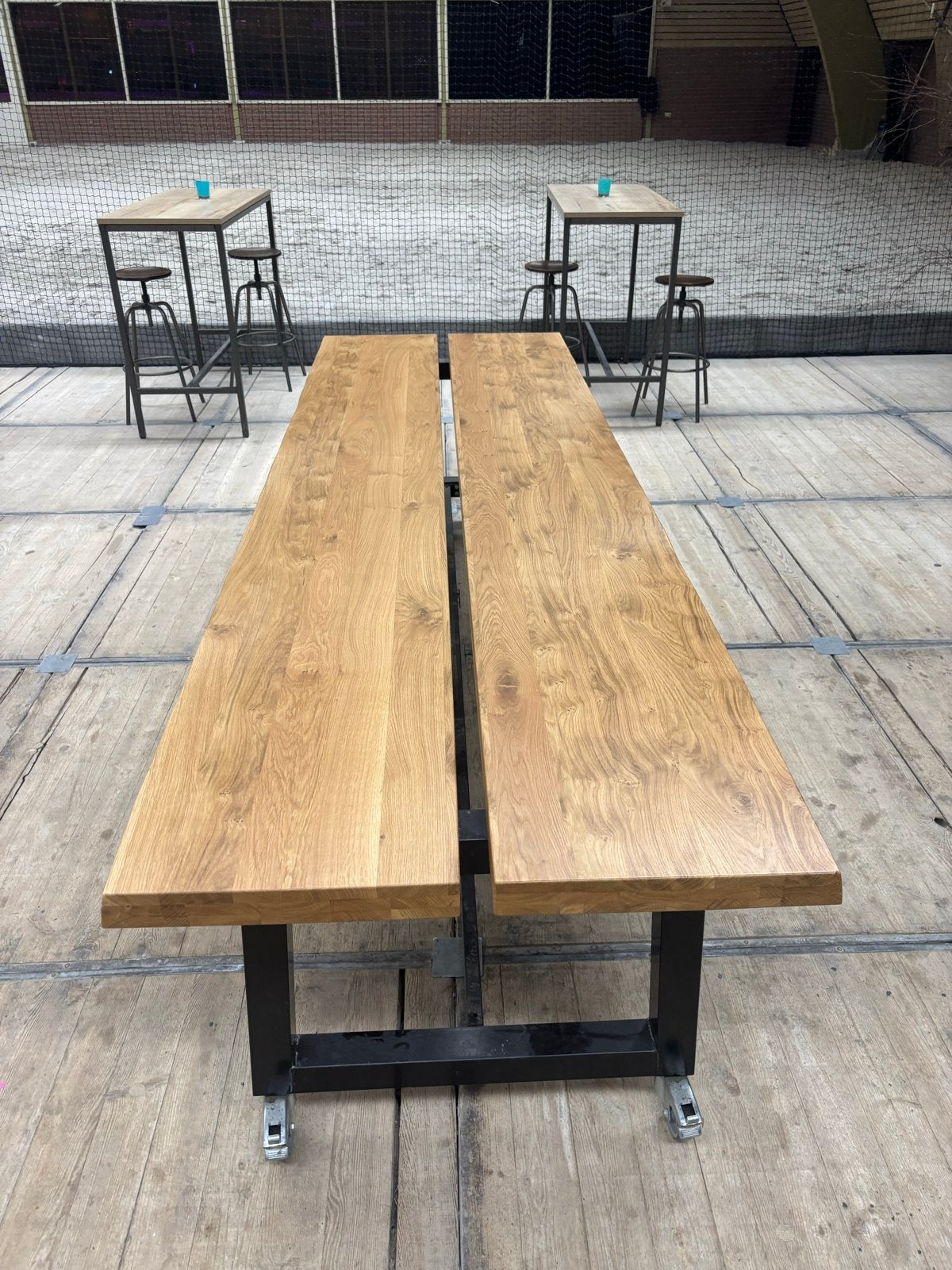 Verrijdbare Leestafel - 320x100 cm, Hoogte 76cm, Huis en Inrichting, Ophalen, Eikenhout, 200 cm of meer, 50 tot 100 cm