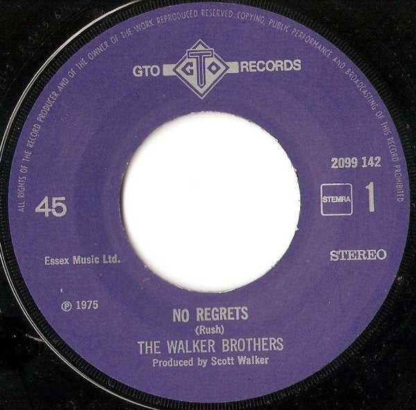 The Walker Brothers - No Regrets (Single), Gebruikt, 7 inch, Ophalen of Verzenden, Pop