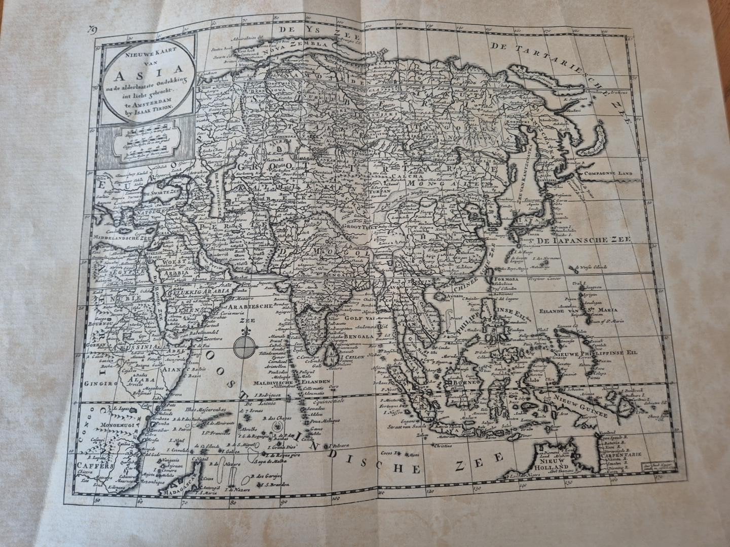 Antieke kaart van Azië door Isaak Tirion / Jacob Keyser 173, Boeken, Gelezen, Ophalen of Verzenden, Landkaart, 1800 tot 2000