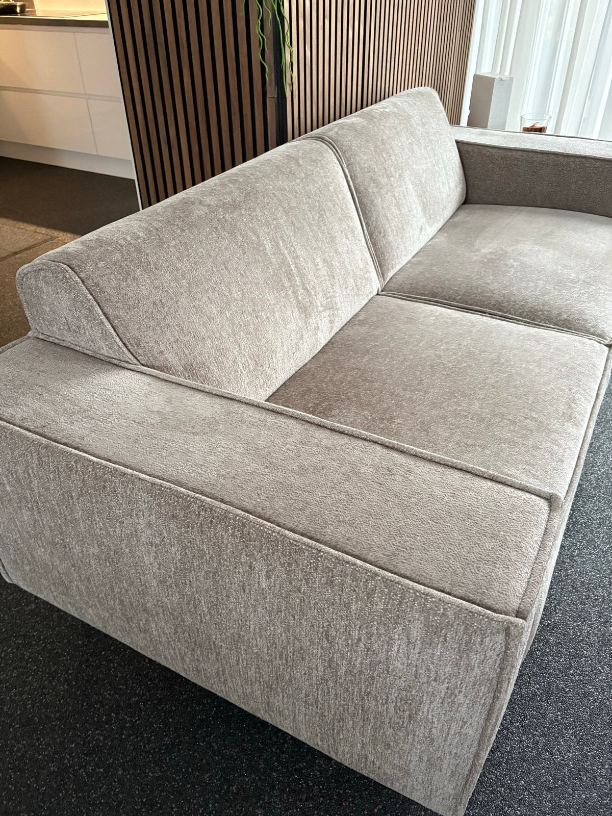 WOOOD Roman 3-zitsbank taupe chenille stof, Huis en Inrichting, Ophalen, 150 tot 200 cm, Driepersoons, 75 tot 100 cm