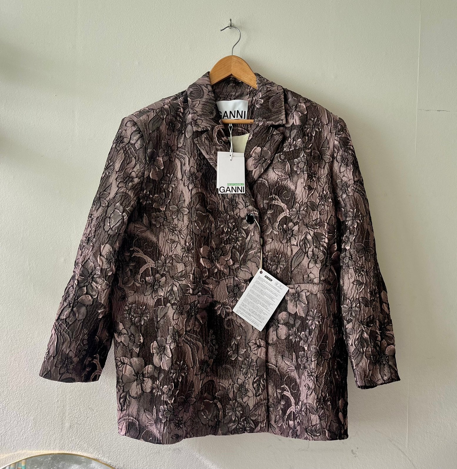 Ganni rippled jacquard oversized blazer black Lotus S M new, Verzenden, Zwart, Nieuw, Jasje