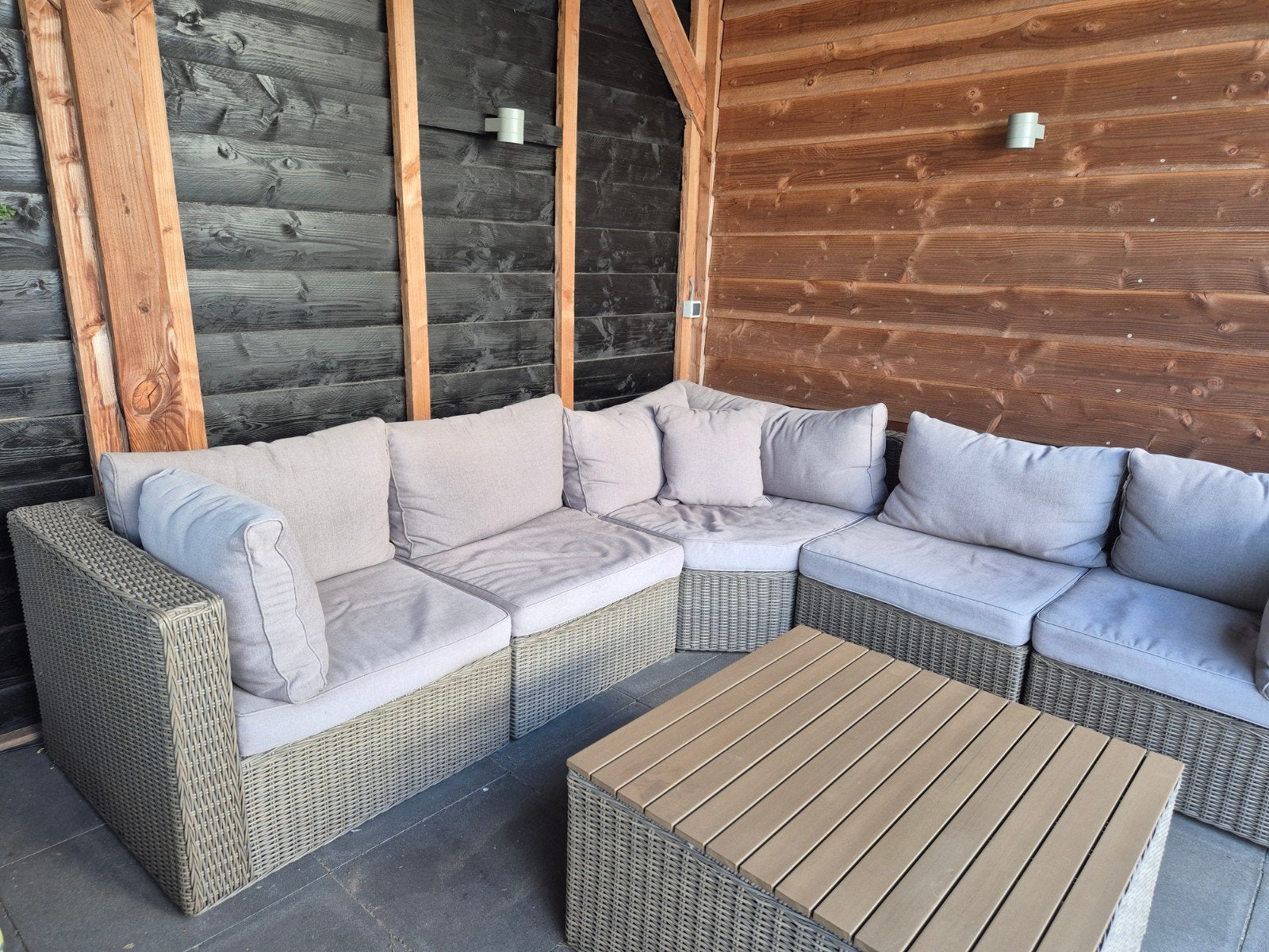 Wicker Tuinset - 5-delig met tafel, Ophalen, 5 zitplaatsen, Gebruikt, Loungeset
