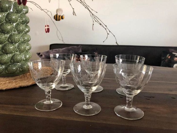 💝 6x Vintage Mid Century KORENAREN kleine wijnglazen, Ophalen of Verzenden