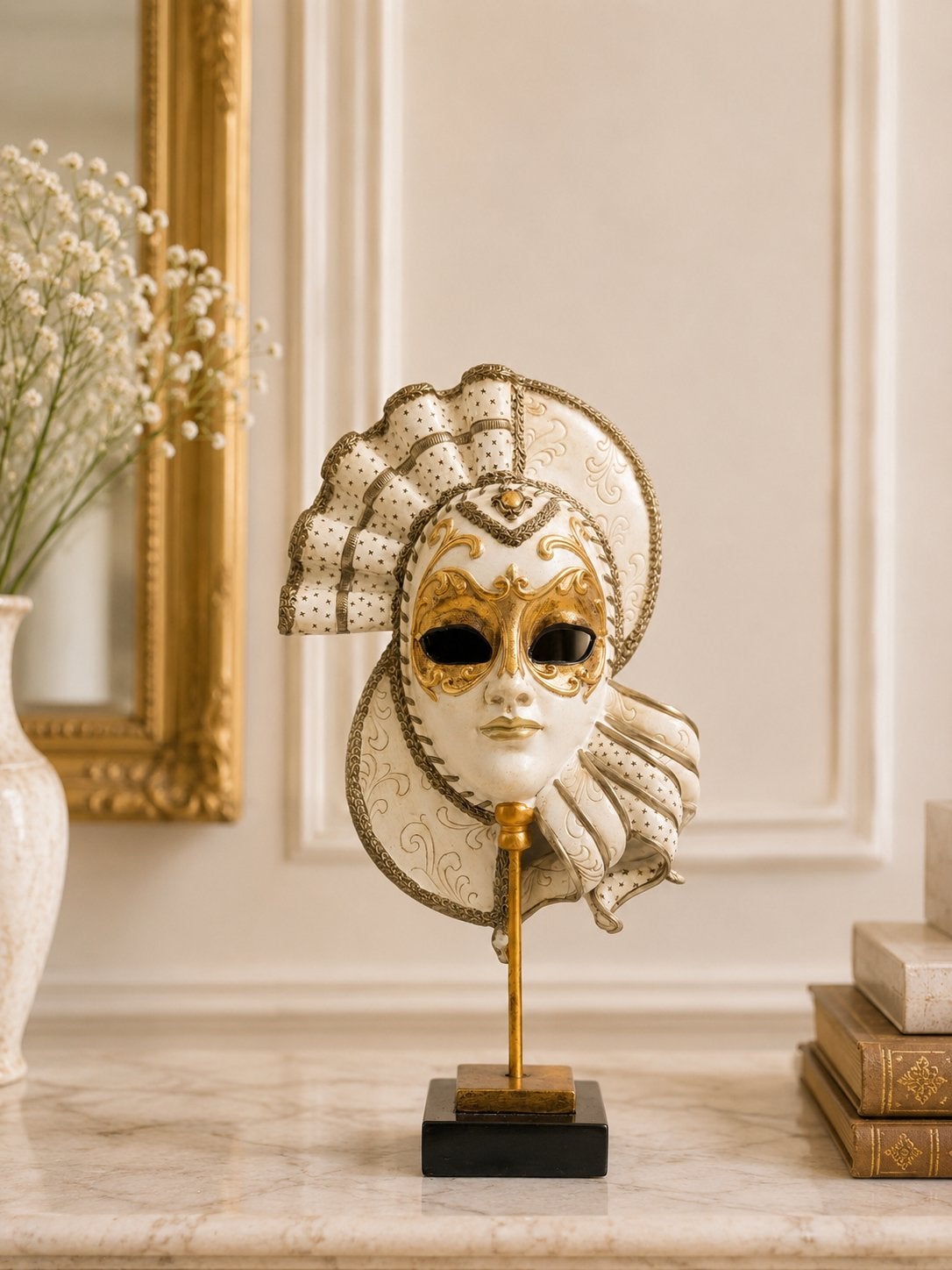 Decoratief masker - 35 cm hoog, Verzenden, Gebruikt, Goud