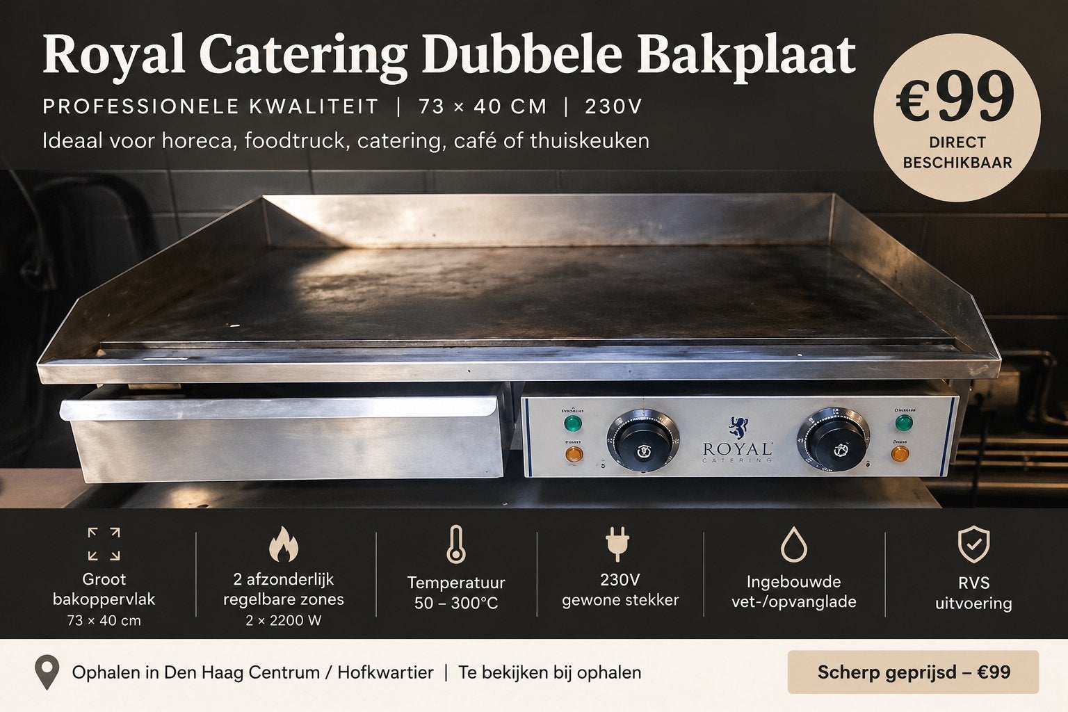 Professionele Dubbele Bakplaat / Griddle 230V – €99, Ophalen, Gebruikt