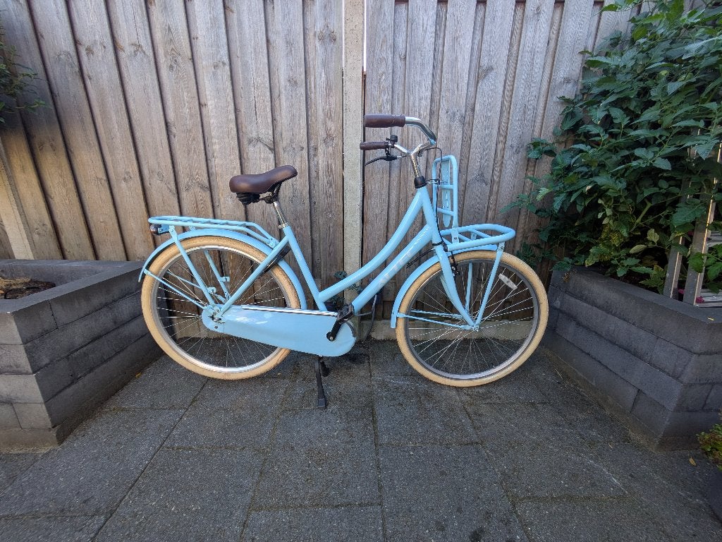 Dames fiets lichtblauw, Terugtraprem, Gebruikt, 47 tot 50 cm, Ophalen