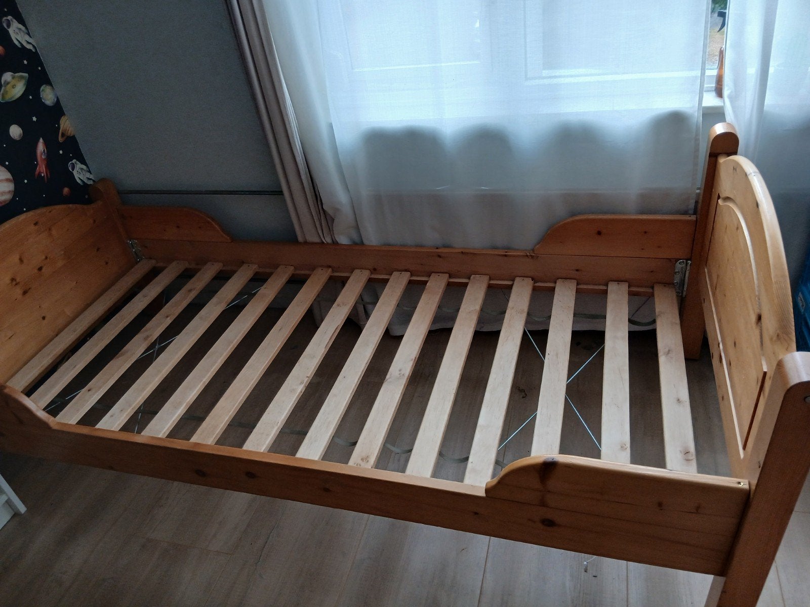 Houten eenpersoonsbed met lattenbodem, Ophalen, Gebruikt, 90 cm, Eenpersoons
