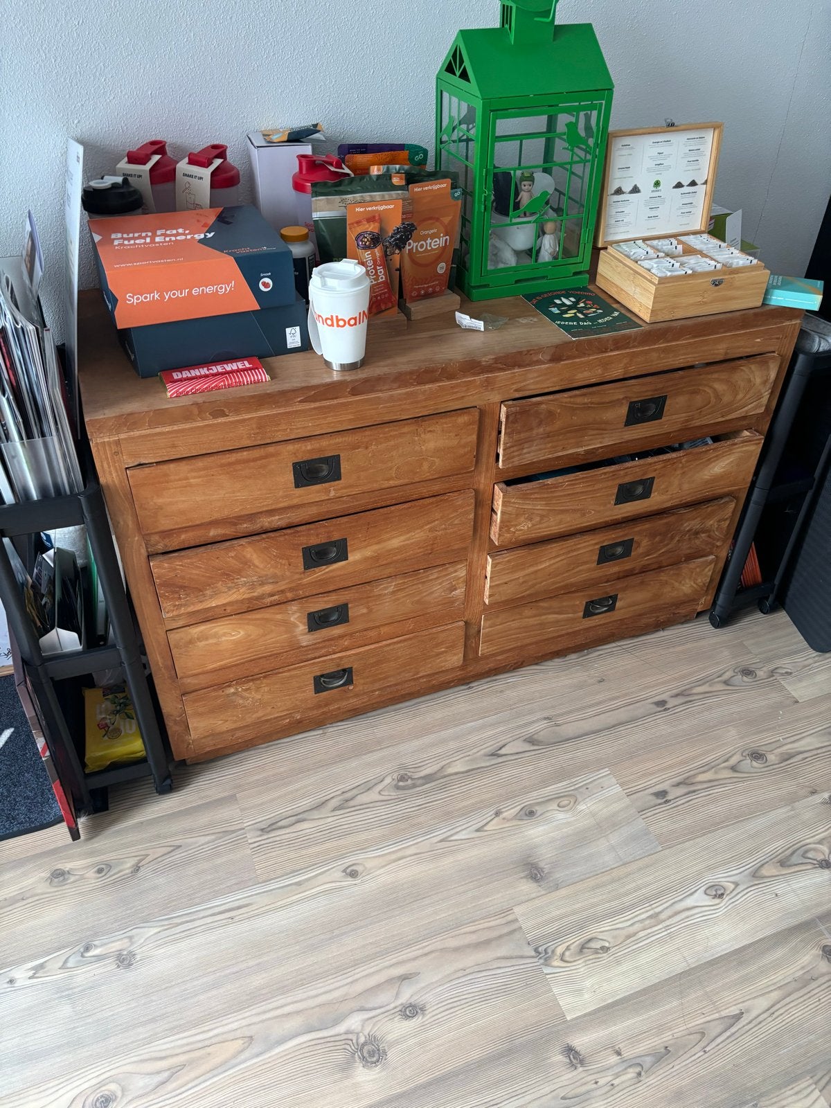 Houten ladekast met 6 lades - massief hout, Huis en Inrichting, Ophalen, Gebruikt, 100 tot 150 cm, Met lade(s)