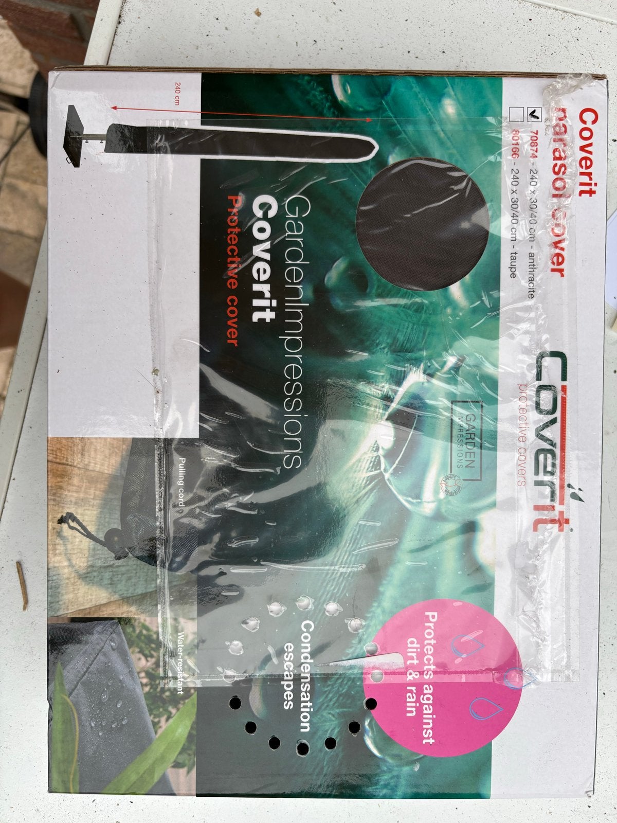 Coverit Parasolhoes 240x30/40 cm Antraciet/Taupe, Verzenden, Nieuw, 2 tot 3 meter, Waterdicht